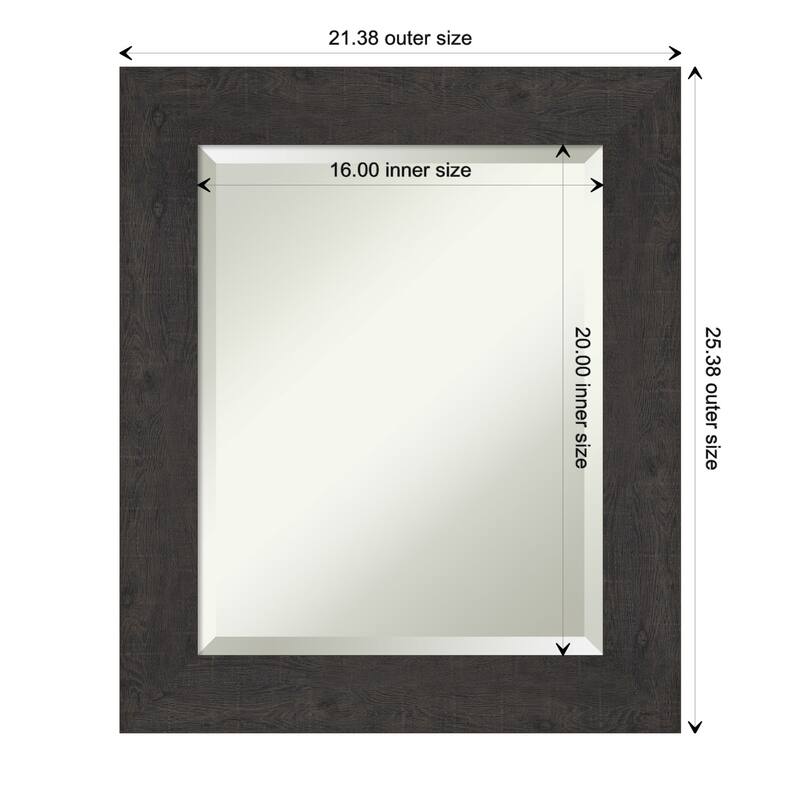 Beveled Wall Mirror - Rustic Plank Espresso Frame - 21.5 x 25.5-inch - Rustic Plank Espresso