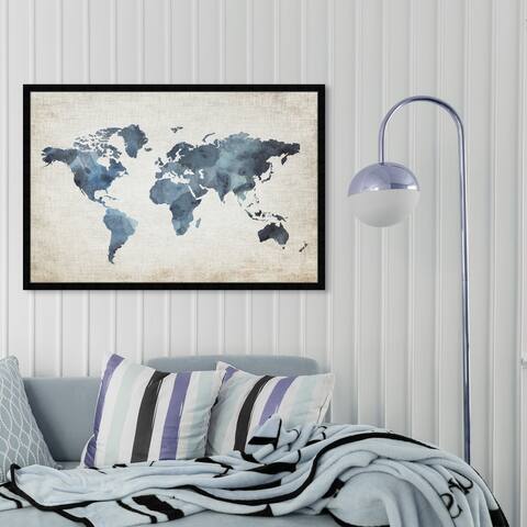 Oliver Gal 'Mapamundi New Worlds v2' Maps and Flags Framed Wall Art Prints World Maps - Blue, Brown