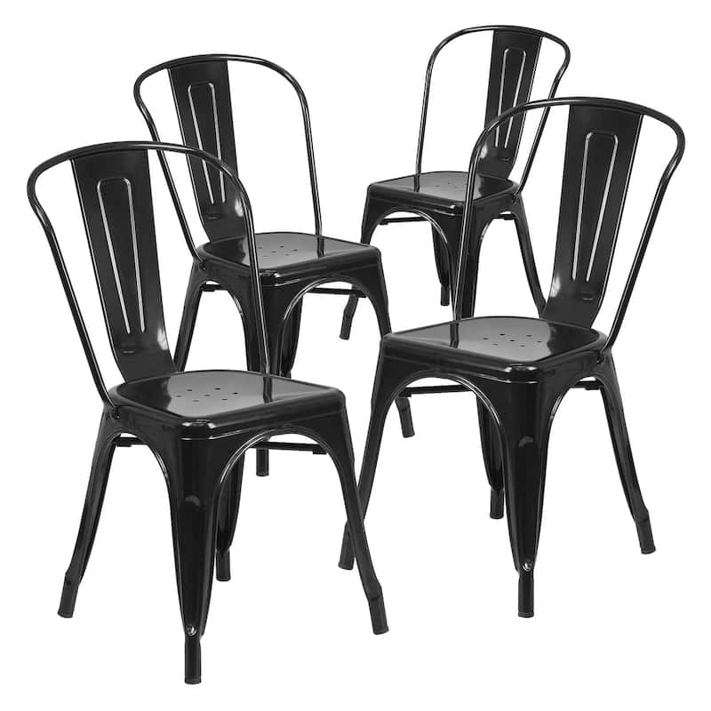 Metal Dining Chairs Set of 4, Stackable Restaurant Classic Trattoria Chairs, Modern Bar Chairs for Dining Room Patio Outdoor - Black