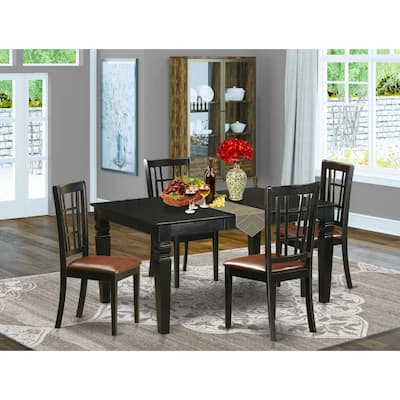 HomeStock 5-Piece Rectangle Black Finish Solid Wood Top Dining table with 4 Chairs with Lattice Back