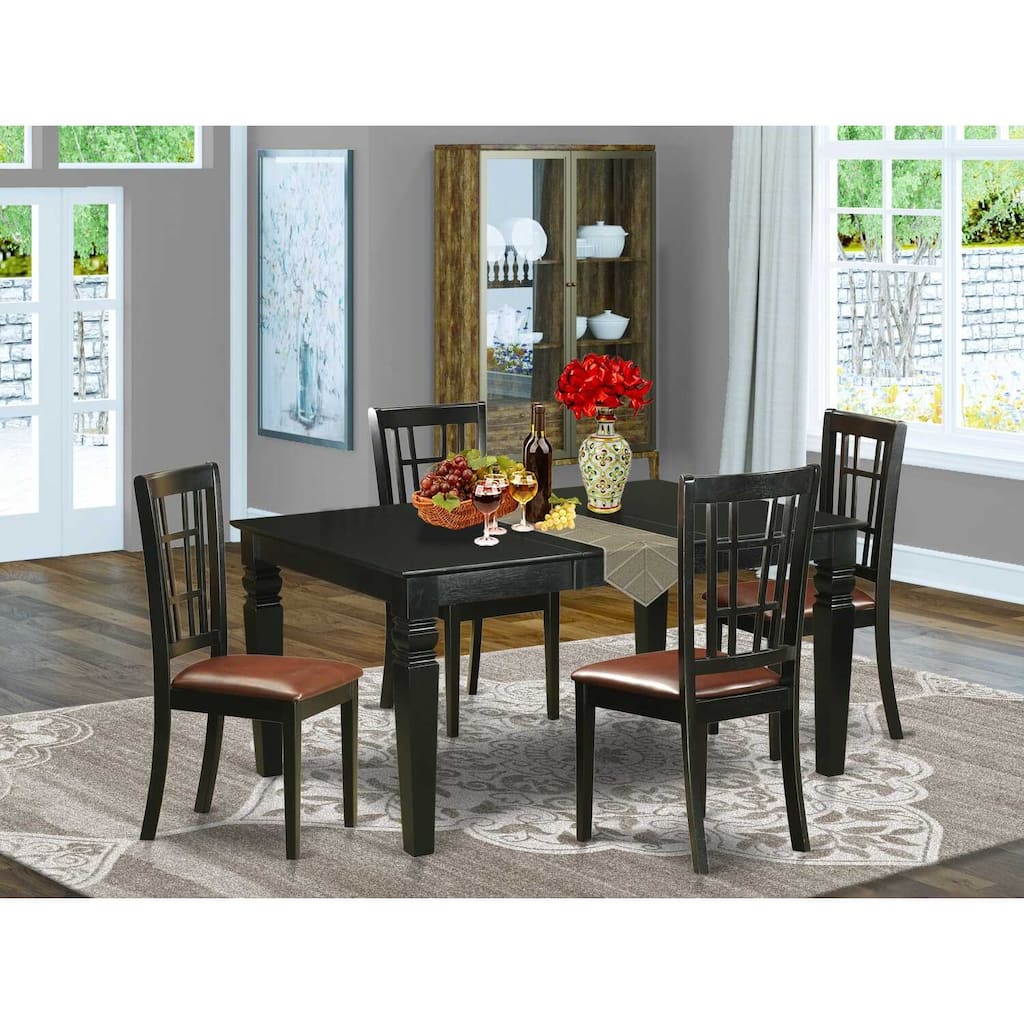 HomeStock 5-Piece Rectangle Black Finish Solid Wood Top Dining table with 4 Chairs with Lattice Back