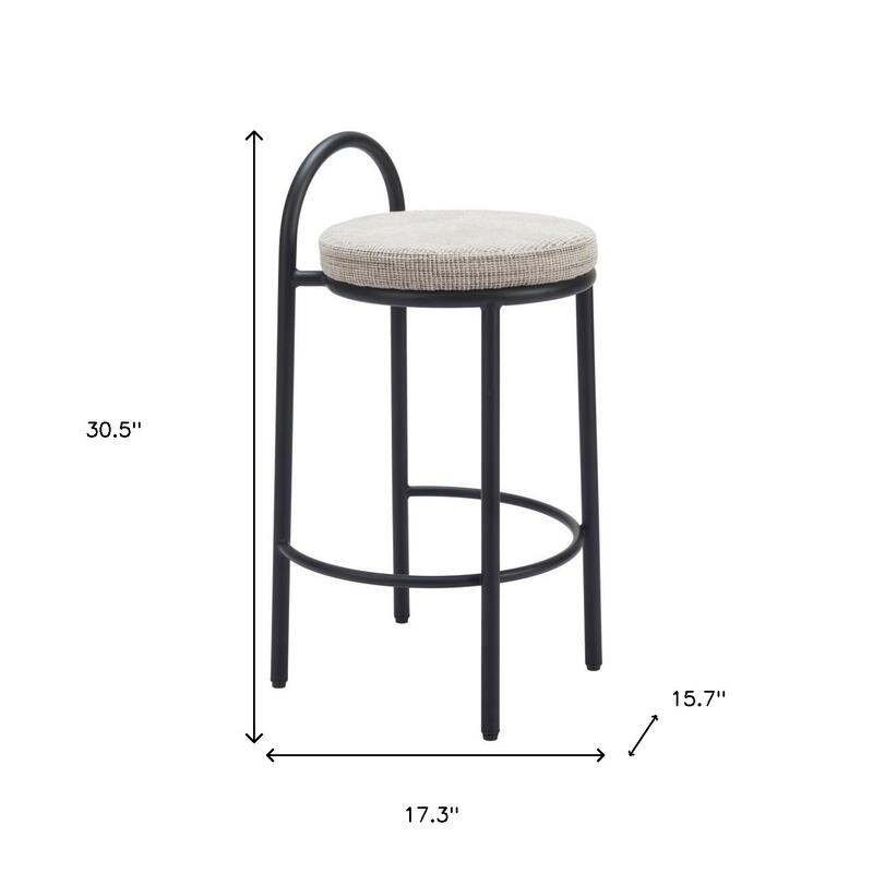HomeRoots Set of Two 26" Beige and Black Chenille and Steel Low Back Counter Height Bar Chairs