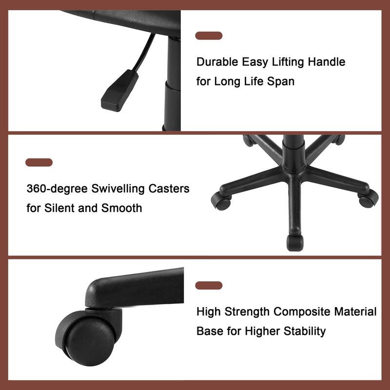 VECELO Modern PU Leather Armless Office Chair 360° Swivel Adjustable Height Desk Chair for Home Office & Vanity