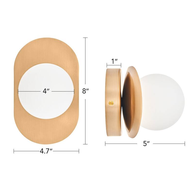 CO-Z Modern Curved Gold Wall Sconce, Opaline Glass Globe
