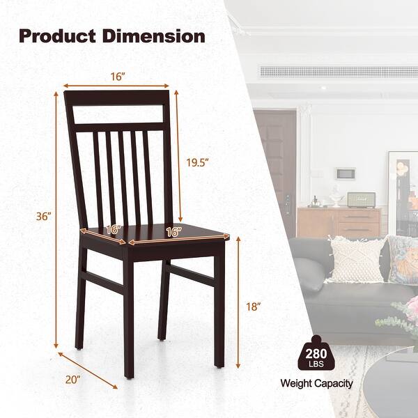 Set of 2 Farmhouse Dining Chair with Slanted High Backrest - Cappuccino ...