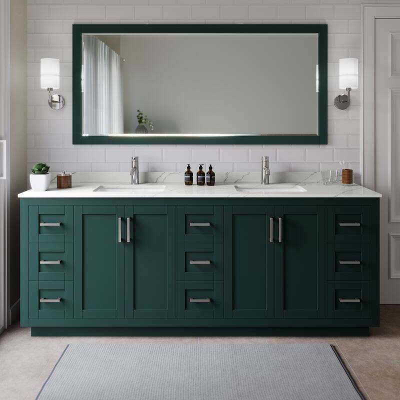 Wyndham Collection WCF292984D-QTZ-UNSM70 Miranda 84" Free Standing - Green / Giotto Quartz Top / Brushed Nickel