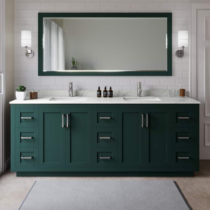 Wyndham Collection WCF292984D-QTZ-UNSMXX Miranda 84" Free Standing - Green / Giotto Quartz Top / Brushed Nickel