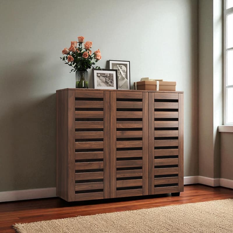 Louvered Shoe Cabinet, 5-Tier Wooden Shoe Storage with Adjustable Shelves, Entryway Hallway Shoe Rack Organizer, 44.9" Wide