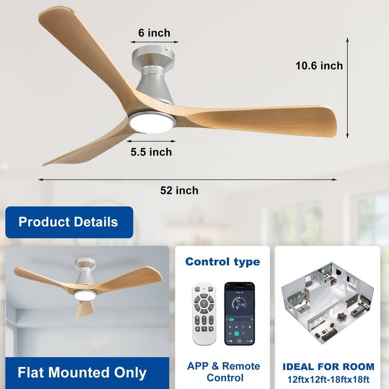 Ceiling Fan Without Light: 42-52 Inch 3 Blade Indoor Outdoor Fans for Patios