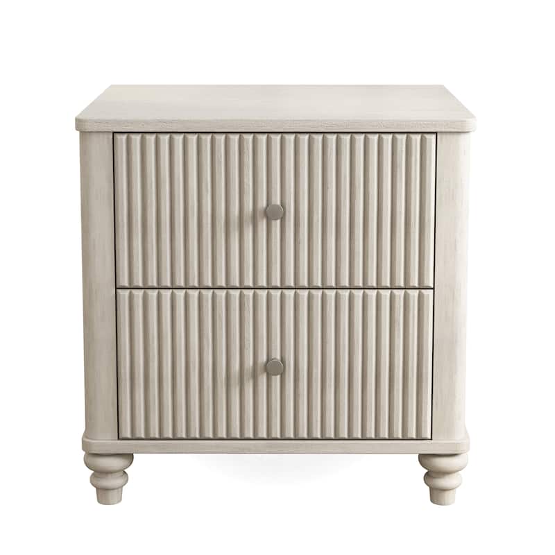 GDFStudio Mid-Century Fluted 3-Drawer Wooden Nightstand with Metal Handles