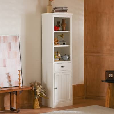 Freestanding 5-Tier Display Book Shelf with File Drawer, Bookcase with Storage Cabinet, Wooden Organizer Pantry Cabinet