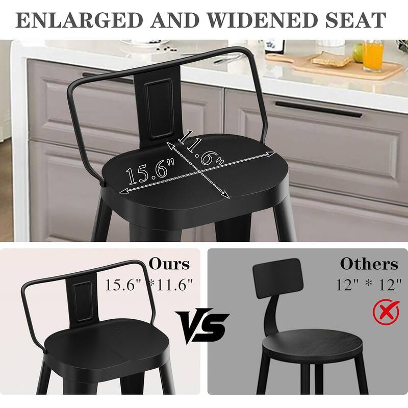 Industrial Metal Counter&Bar Stools Set of 4, 26" and 30" Seat Height Barstools with Large Seat and Low Back for Kitchen Island