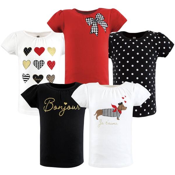 slide 1 of 1, Hudson Baby Girl Short Sleeve T-Shirts, Houndstooth Red 12-18 Months - Houndstooth Red