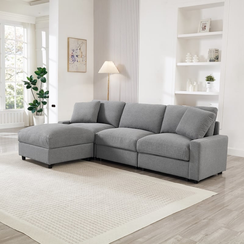 103.54" L-Shaped Sectional Sofa with Storage and Movable Ottoman