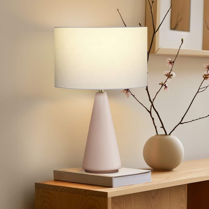 Brightech Nathaniel 20 in. Modern Super Bright LED Standard Table Lamp with Sleek Beige Fabric Drum Shade