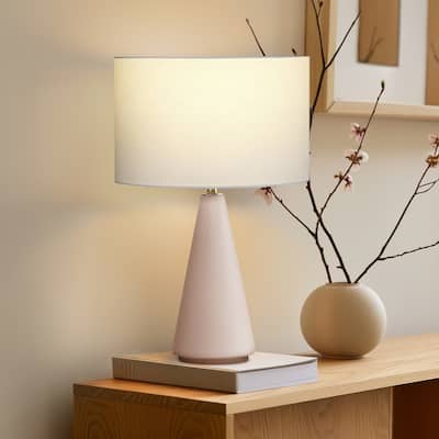 Brightech Nathaniel 20 in. Modern Super Bright LED Standard Table Lamp with Sleek Beige Fabric Drum Shade