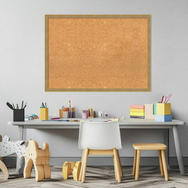 Incline Dark Gold Wood Framed Cork Board - Bulletin Board, Organization Board, Pin Board