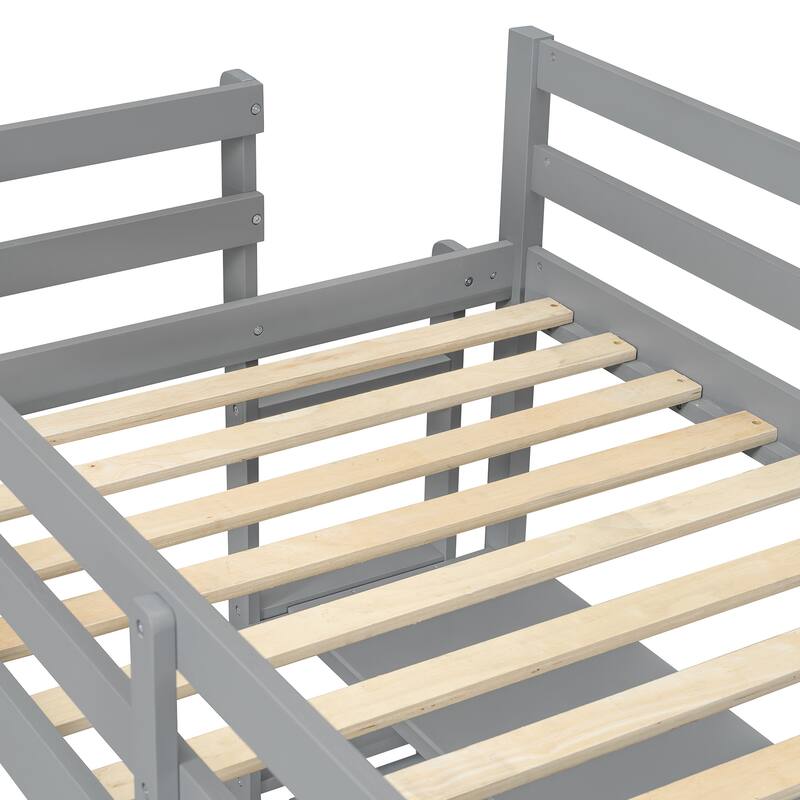 Twin Size Wooden Loft Bed with Built-In Desk, 3-Tier Shelves, Writing Board and Safety Guardrails, Space-Saving Design