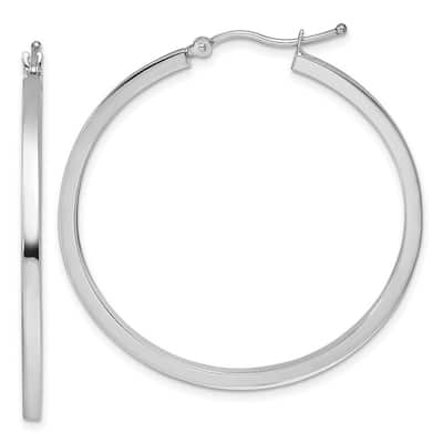 Curata 10k Yellow or White Gold 2mm Squared Tube Hoop Earrings - 20mm - 50mm