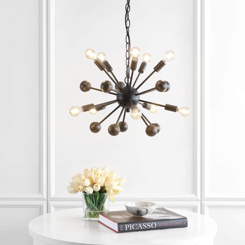 Lotus 19.5" 10-Light Adjustable Iron Modern Industrial Sputnik LED Chandelier, Black by JONATHAN Y