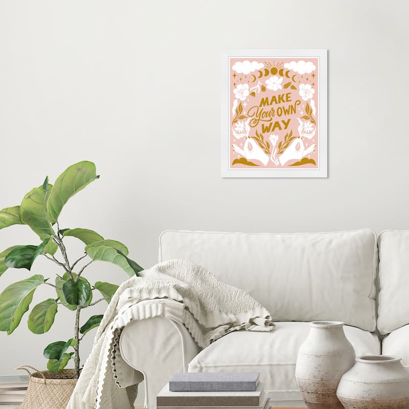 Wynwood Studio Prints Typography and Quotes MAKE YOUR OWN WAY Pink and Pastel Pink Bohemian & Eclectic Wall Art Canvas Print - White