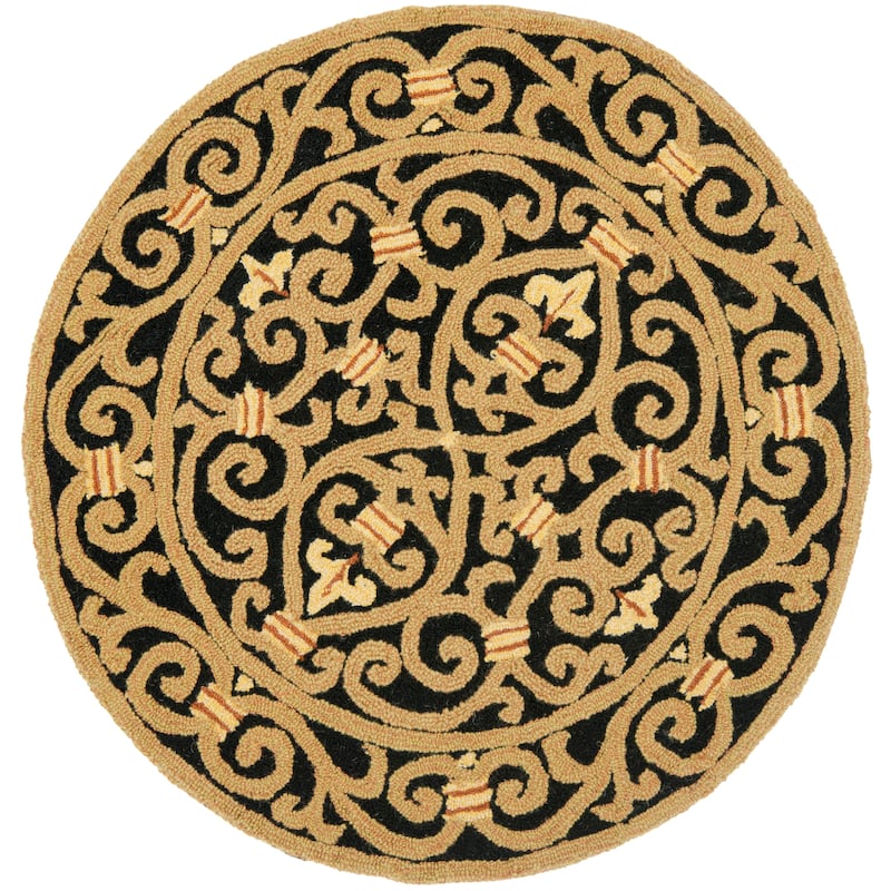 SAFAVIEH Handmade Chelsea Rubi French Country Floral Wool Rug - 3' Round - Black - Round