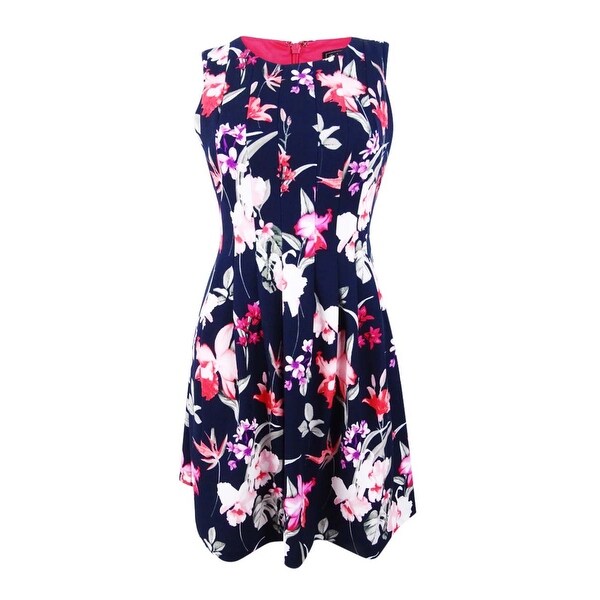 Shop Jessica Howard Women's Petite Pleated FloralPrint Dress Navy Multi Free Shipping Today