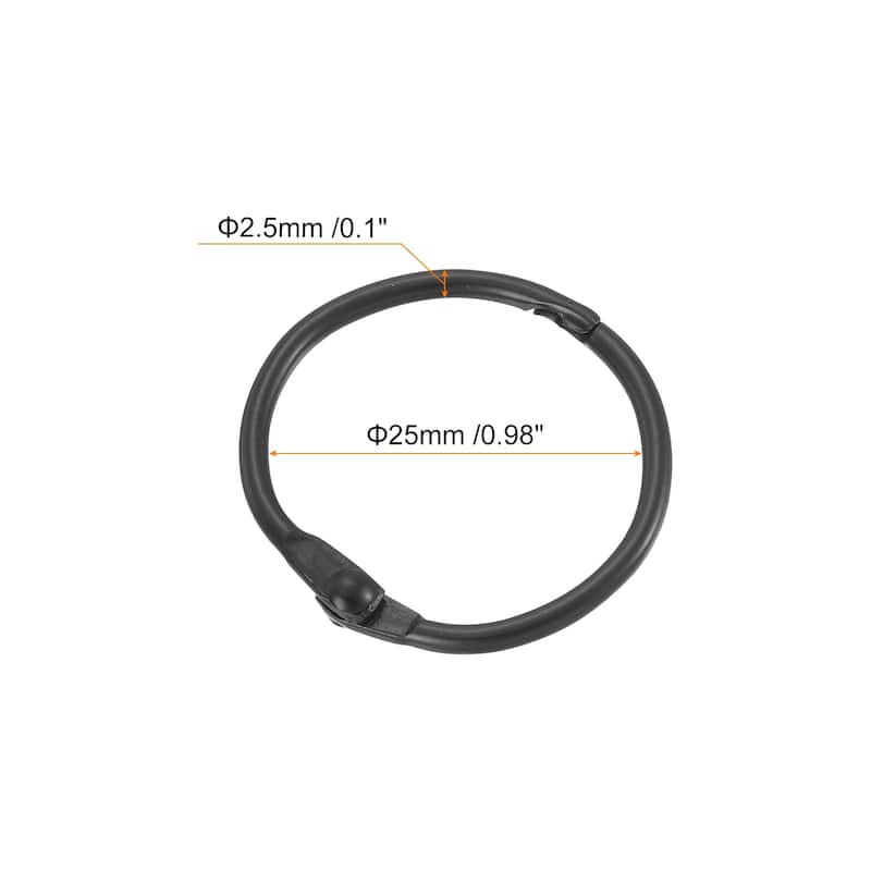Shower Curtain Rings, 24pcs Loose Leaf Binder Rings - Black - 1 Inch