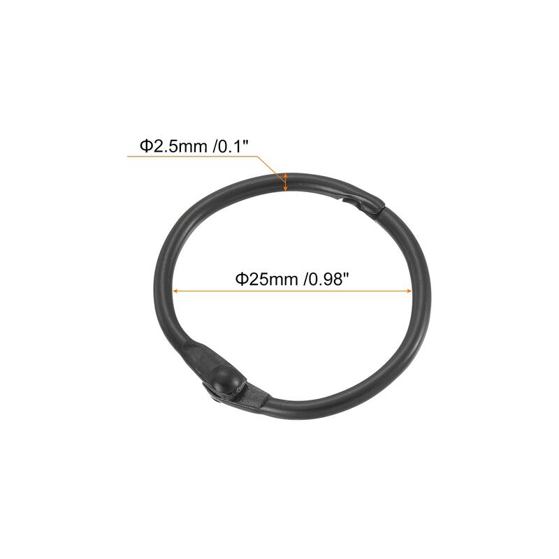 Shower Curtain Rings,15pcs Loose Leaf Binder Rings - Black - 1 Inch