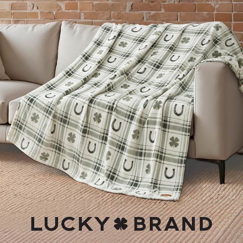 Lucky Brand Lucky Clovers Plush Throw Blankets