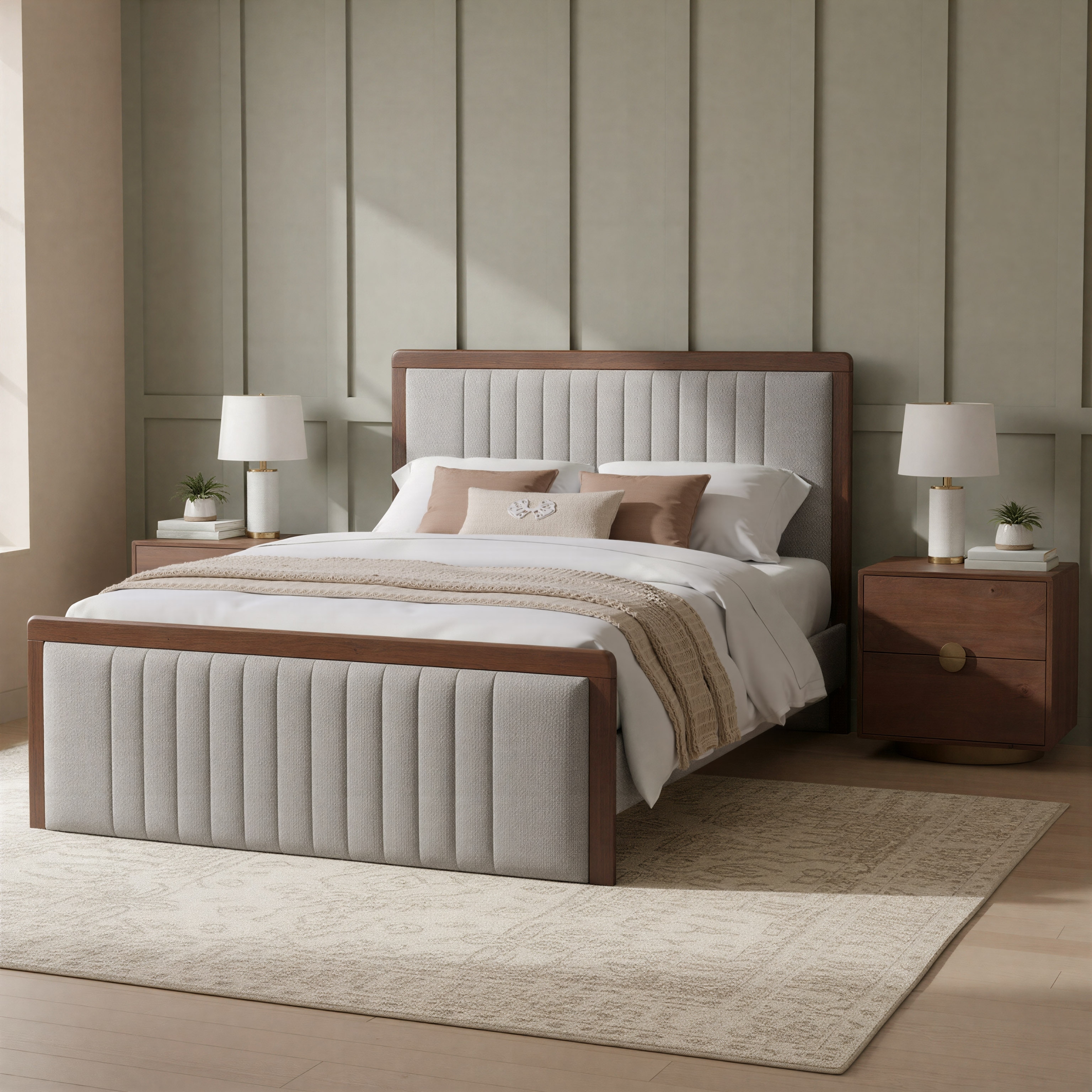 Somune Queen Bed Gray & Walnut
