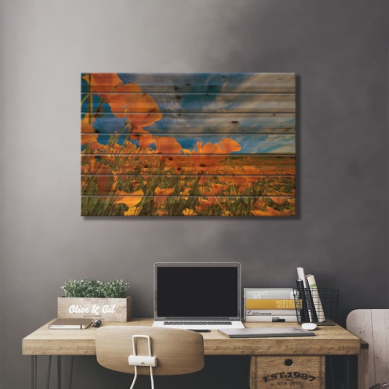 California Poppies In Spring Bloom, Lake Elsinore, California Print On Wood by Tim Fitzharris - Multi-Color