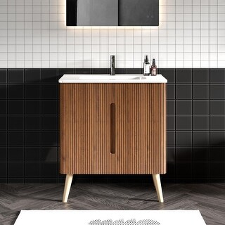 29-Inch Freestanding Bathroom Vanity in Walnut Texture with Handleless ...