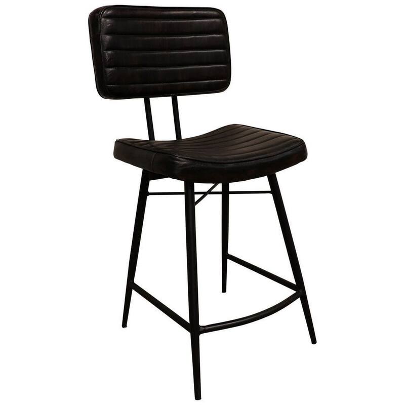 Mia 24 Inch Counter Stool, Set of 2, Hand Dyed Espresso Leather, Tufted