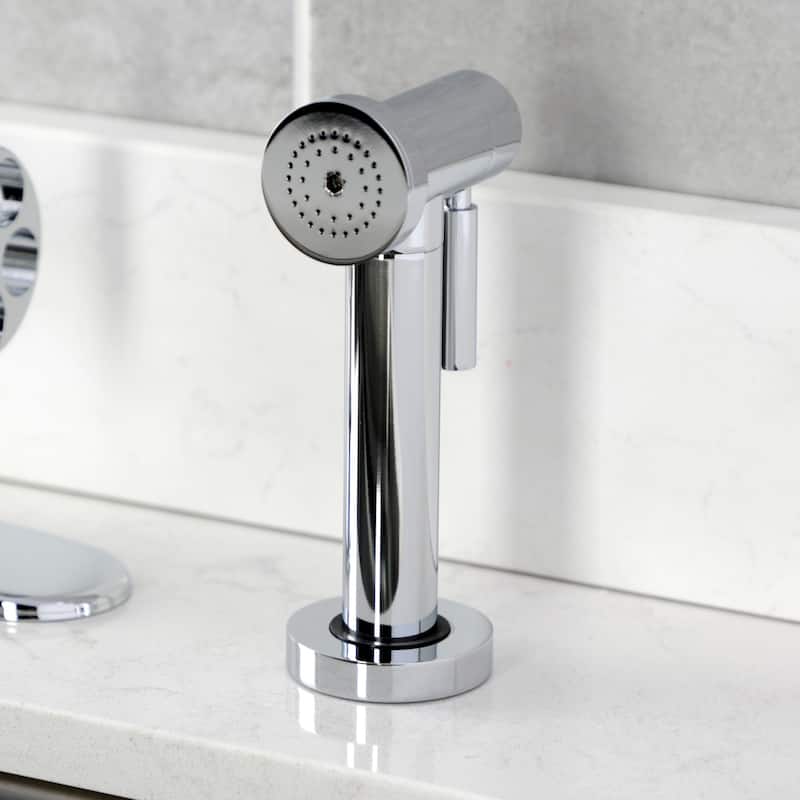 Kingston Brass Webb Single-Handle 1-Hole Deck Mount Kitchen Faucet with Knurled Handle and Brass Side Sprayer