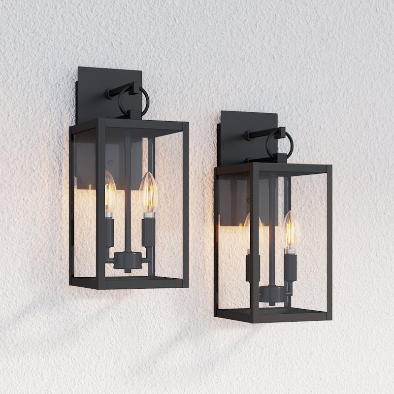 Nathan James Ferris Outdoor Black Wall Sconce Light Fixture with Iron Frame and Glass - Black Set of 2