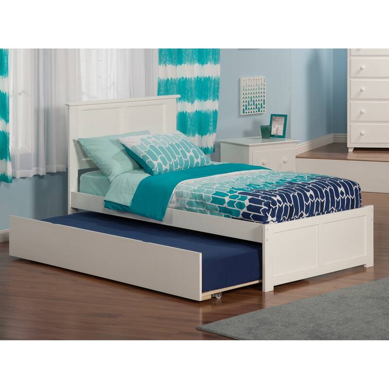 Handmade Platform Bed with Trundle & USB Ports - Twin Size, Espresso Finish, HomeStock