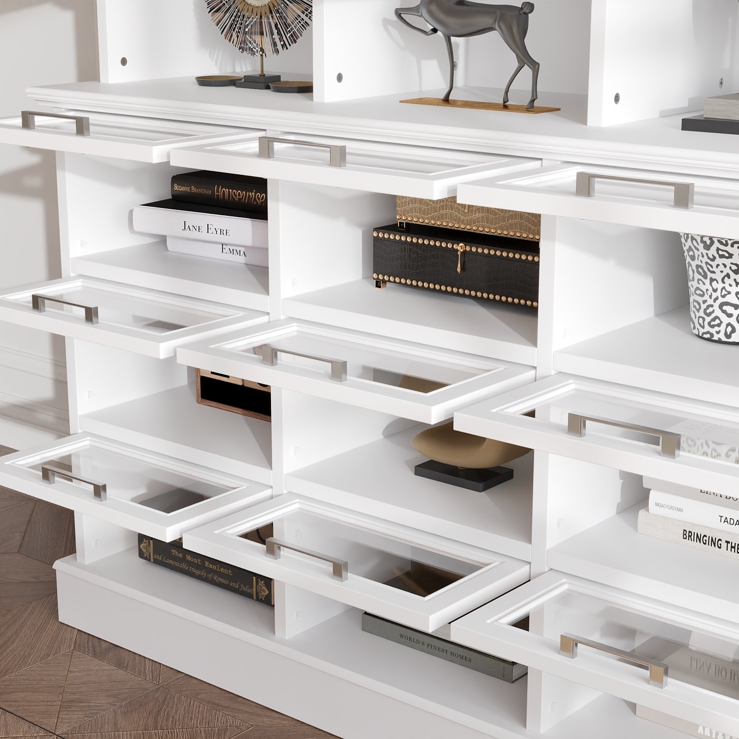 Modern Curio Display Cabinet 7-Tier Bookshelf with 16 Drawers