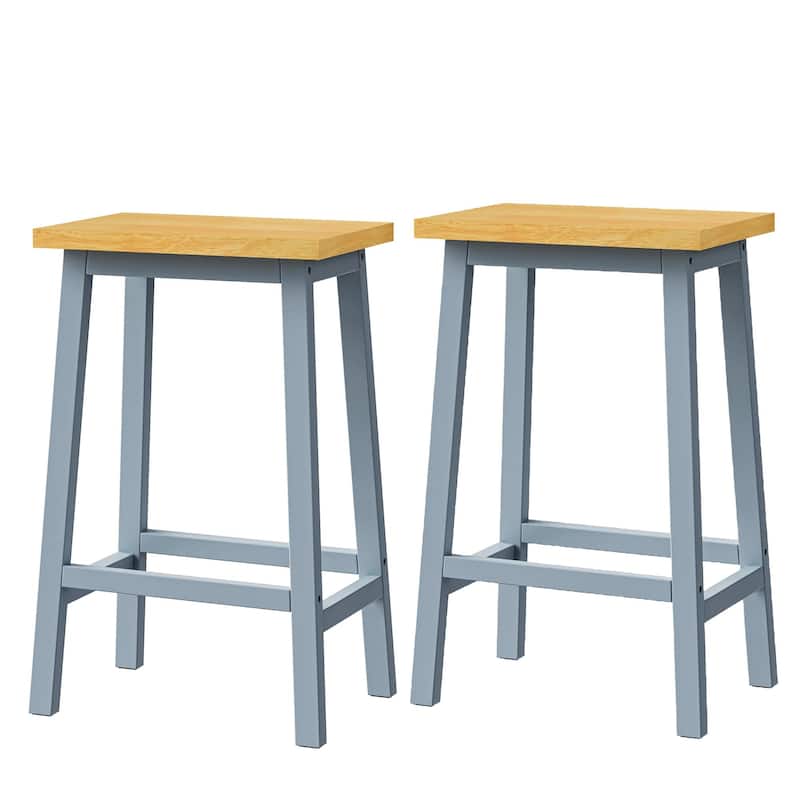 Solid Wood Bar Stools (Not Cheap Iron), 25.6" Tall Set of 2 Bar Chairs, Kitchen Counter Stools with Footrests