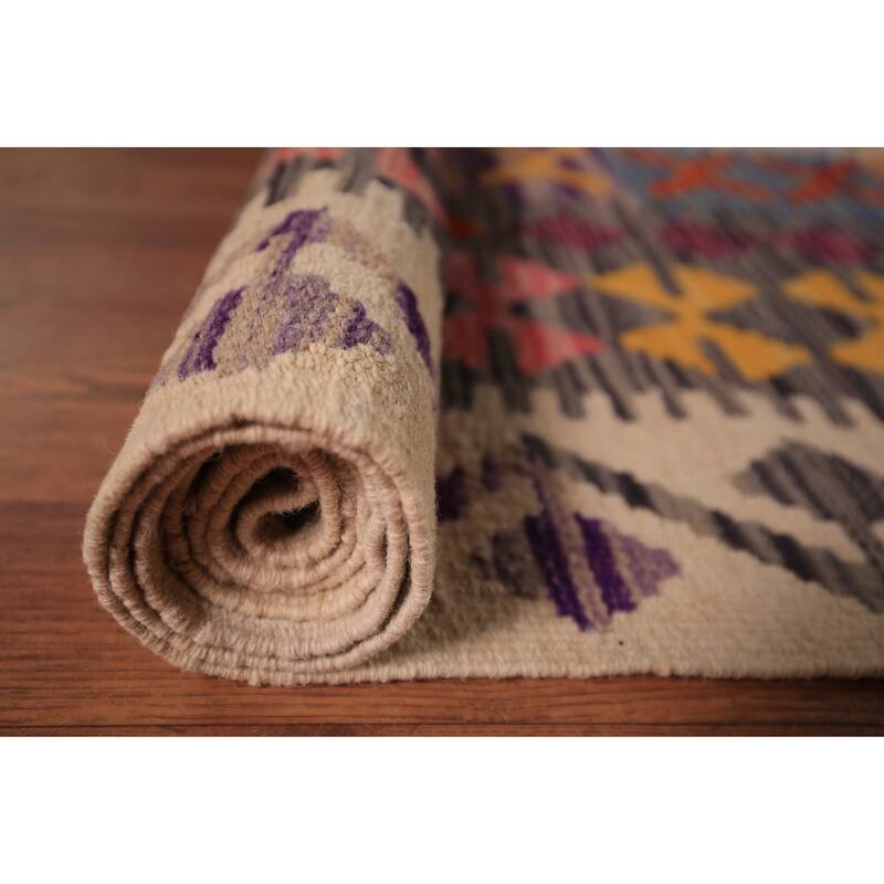 South Western Kilim Oriental Area Rug Flatweave Geometric Wool Carpet - 10'2" x 13'4"