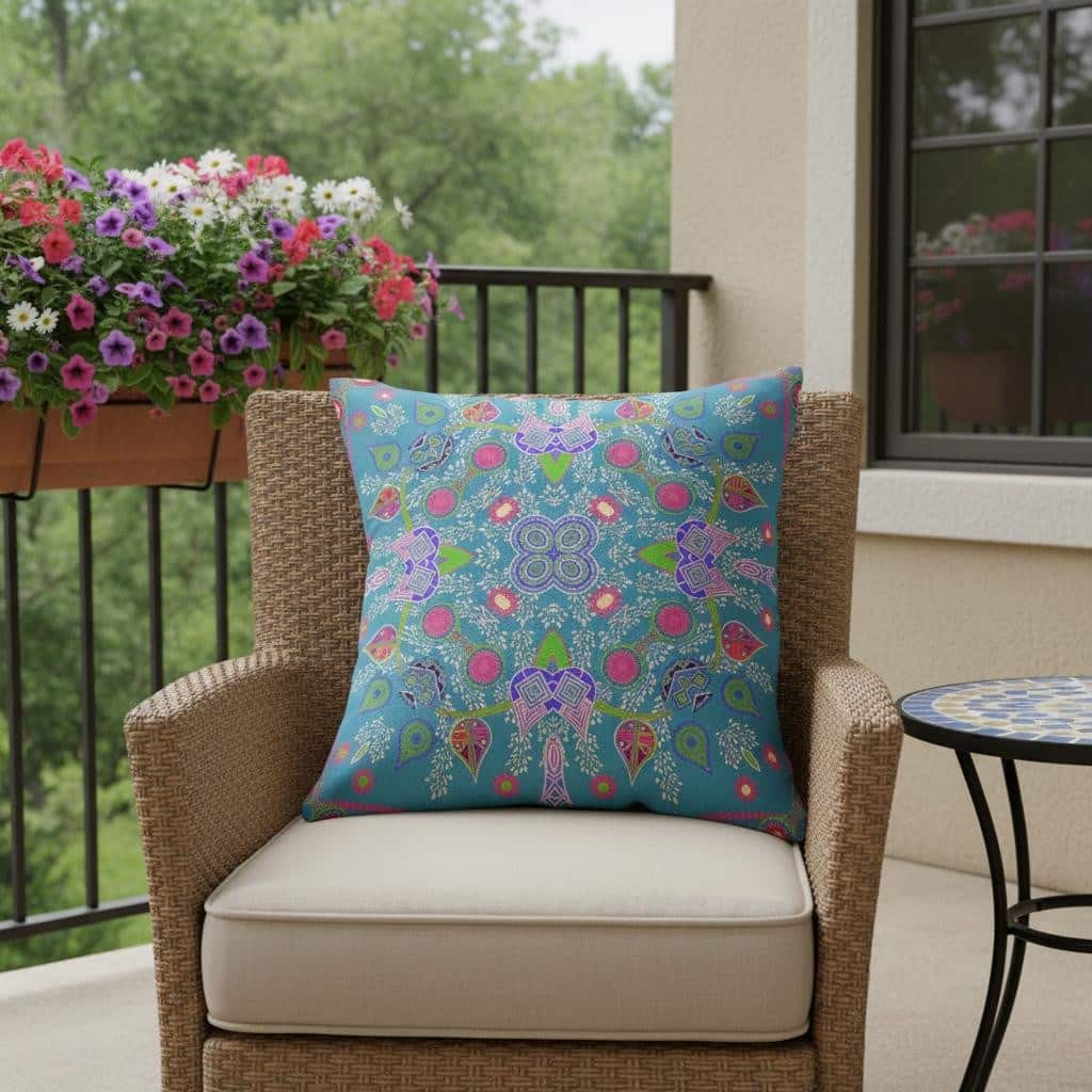 HomeRoots 20" x 20" Blue and Green Blown Seam Paisley Indoor Outdoor Throw Pillow - 20.00' X '5.00' X '20.00