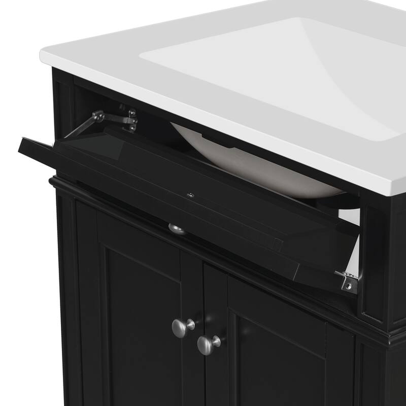 24" Bathroom Vanity with 2 Doors and Tip-Out Drawer - Bathroom Storage Cabinet with Sink