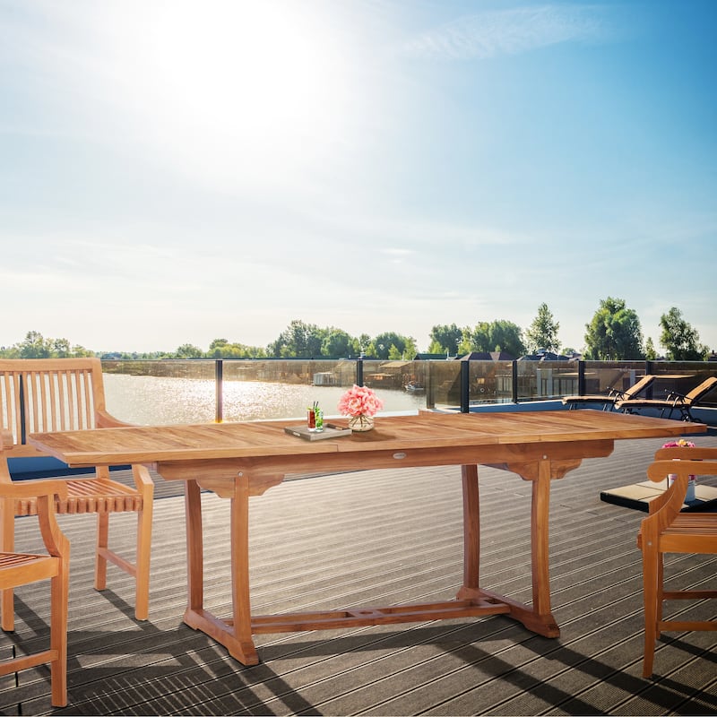 Chic Teak West Palm Semi Oval Teak Wood Outdoor Extension Dining Table, 71 to 94 inch (Table Only)