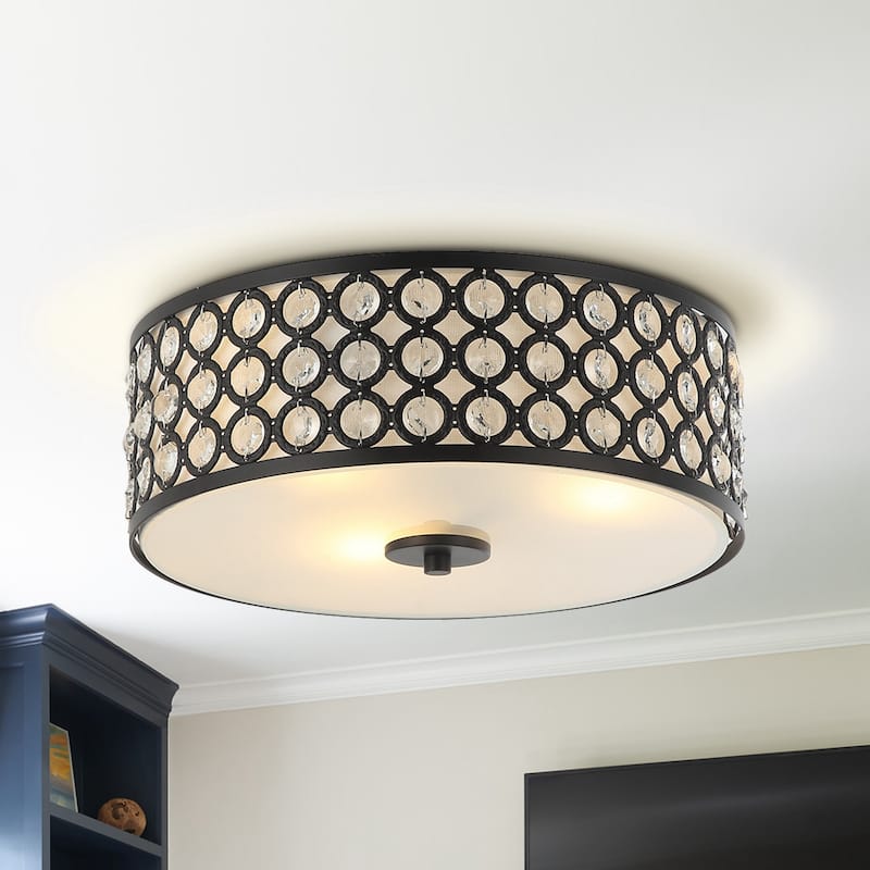 Modern 3-Light Crystal Flush Mount Black Ceiling Light - Matte Black