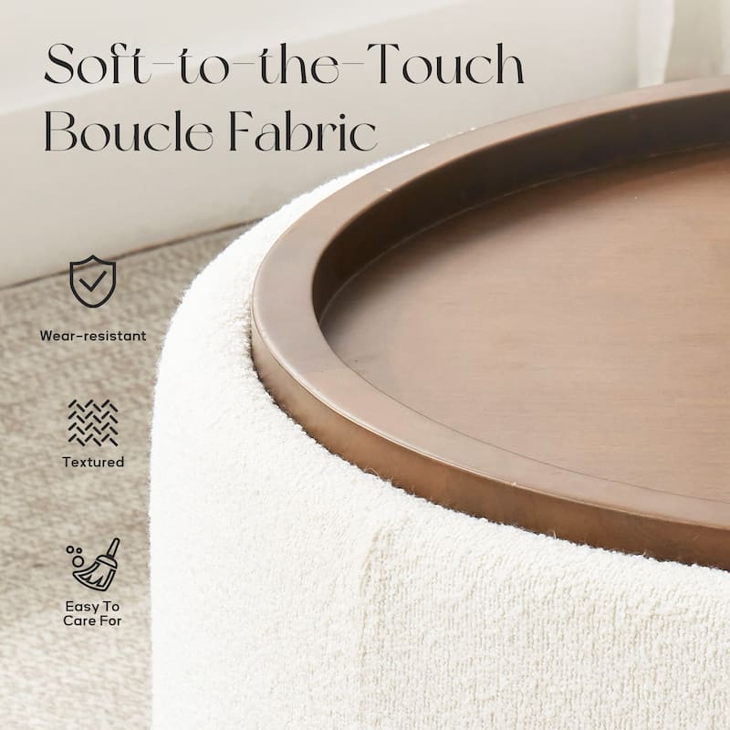 Huimo Modern round wooden tray Ottoman with Storage