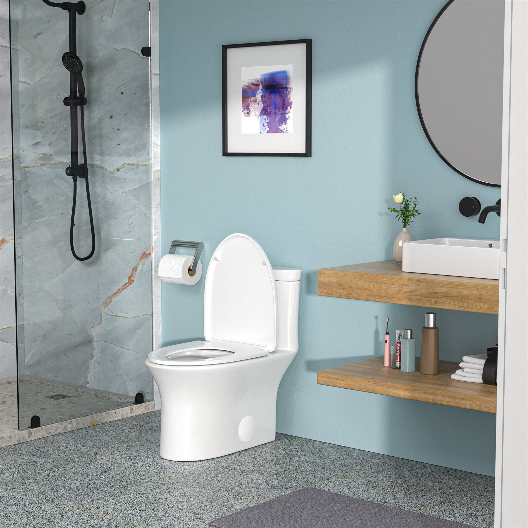 Dual Flush Ceramic Bathroom Toilet with Soft Closing Seat Bed Bath