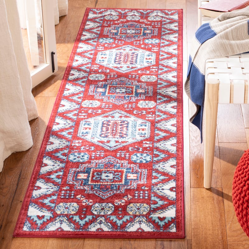 SAFAVIEH Kazak Pamala Traditional Oriental Rug - 2' x 8' Runner - Red/Blue