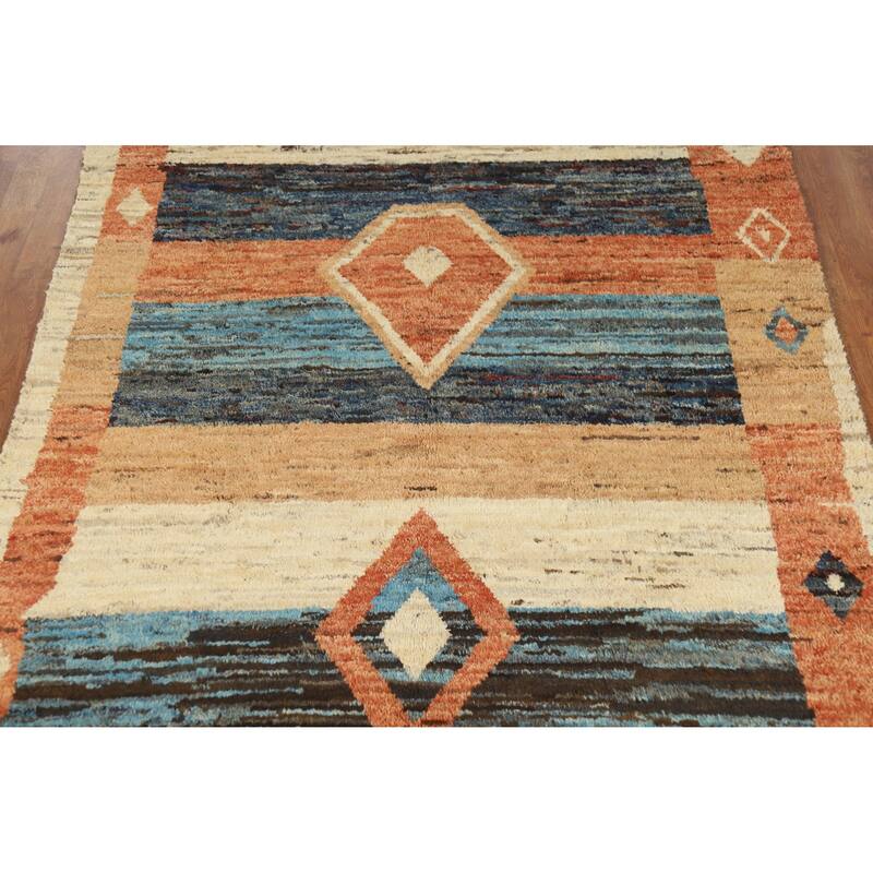 Tribal Moroccan Oriental Area Rug Hand-Knotted Orange Wool Carpet - 5'7" x 8'3"