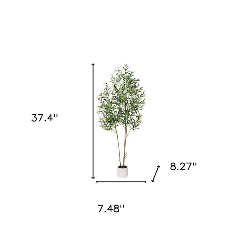 HomeRoots 71" Green Artificial Olive Tree in a White Pot - 7.48 in. x 70.87 in. x 8.27 in.
