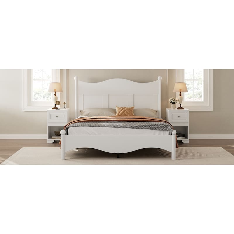 Elegant Retro Queen Platform Bed Frame with Sturdy Wood Construction and Wooden Slat Support, No Box Spring Needed